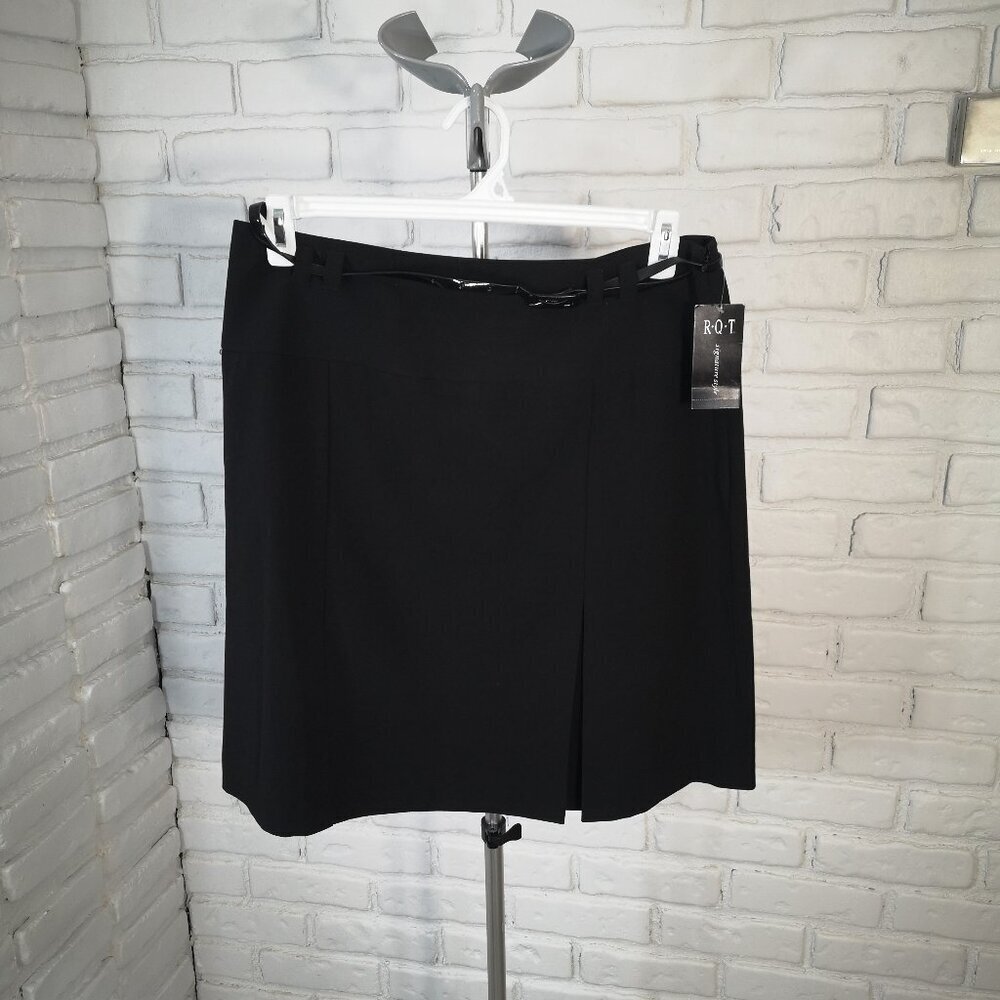 NWT R.Q.T. Signature Ladies Size 12 Black Skirt with Faux Patent Shiny Belt